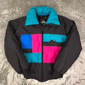 Vintage 90’s Sun Ice Women’s Black/Pink/Blue  Color Block Puffer Jacket Size 6